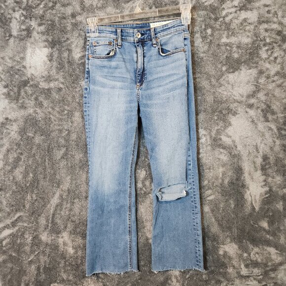 Rag Bone Jeans Womens 27 Blue Nina High Rise Ankle Flare Raw Hem Cropped Frayed - Picture 2 of 15